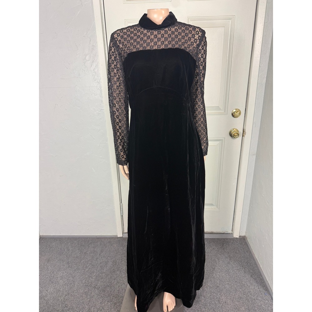 Vintage 70s Sears Great Looking Dress Women's Velvet Evening Sheer Funeral MM9